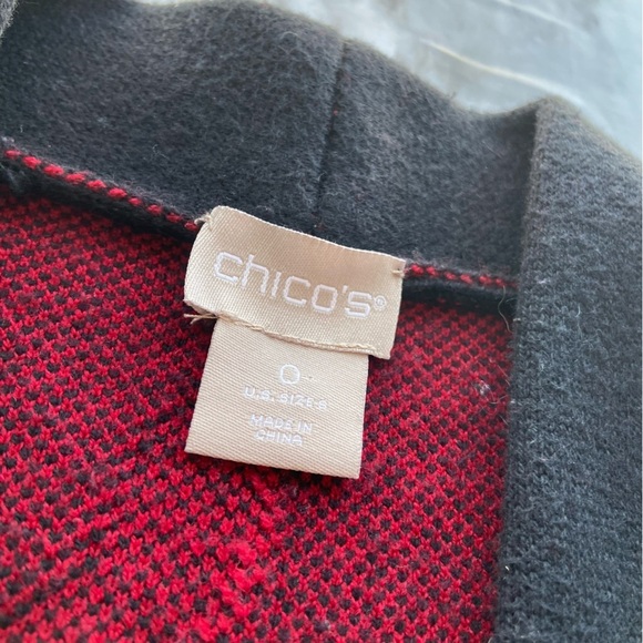 Chicos Open Front Long Cardigan Scroll Print Black Red Size 0 S - Picture 14 of 16